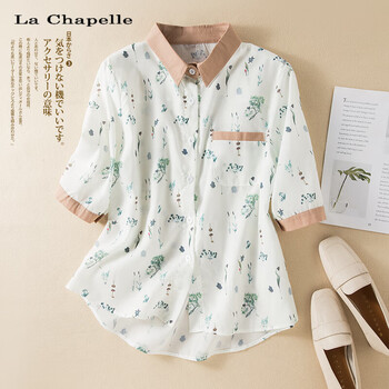 实拍2024新款复古印花棉麻衬衫女文艺宽松休闲百搭五分袖碎花衬衣