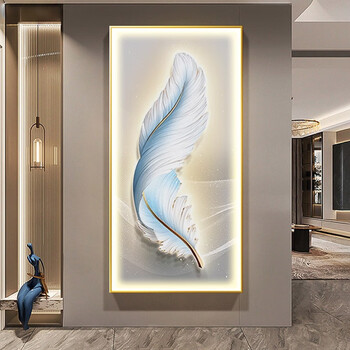福宁公馆羽毛玄关装饰画发光现代轻奢led灯光画入户走廊过道客厅壁画