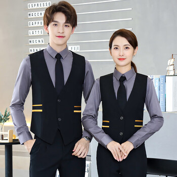哈昱酒店工作服马甲套装秋冬职业装餐厅服务员工装刺绣单件男s