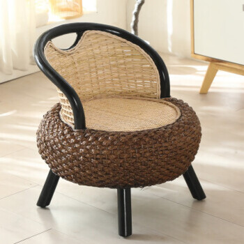 藤椅躺椅阳台座椅靠背家用藤编椅子田园编织小椅无腿咖啡椅子坐高20