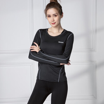 斯泊恩 瑜伽服上衣女长袖秋冬运动t恤健身大码修身显瘦跑步服 黑色