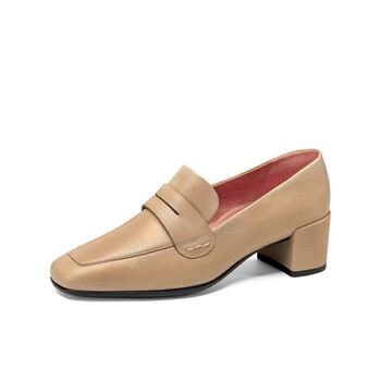 ecco爱步女鞋春新款气质中跟仙女方头小皮鞋女粗跟皮鞋单鞋290513 裸