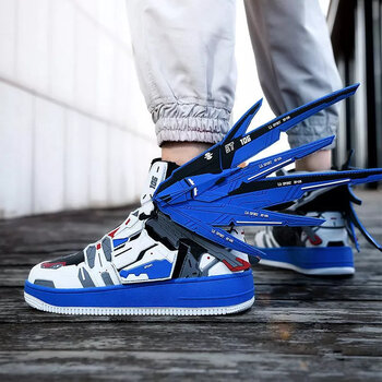 周边时尚高帮网红鞋休闲炫酷运动板鞋et106白蓝内增高37带翅膀配套