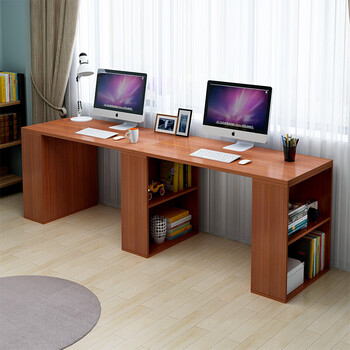 学生双人书桌 电脑桌台式家用写字台 办公桌书桌书柜组合现代简约