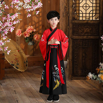欧玉诗儿童古装汉服男童秋季传统服饰 男孩国学演出服12岁小孩表演服