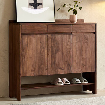 澳颜莱鞋柜家用门口2024新款楼道入户门北美黑胡桃木实木鞋柜家用门口