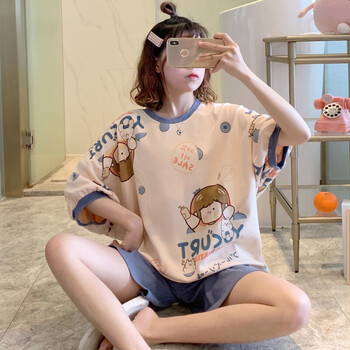 么琳睡衣女夏天纯棉短袖短裤套装女式居家服夏款女生家居服宽松大码可