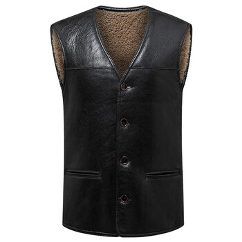 君子企鹅羊毛马甲男中老年爸爸皮毛一体马夹老人爷爷v领保暖真皮背心