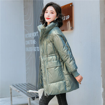 墨庭免洗羽绒服女亮面新款韩版宽松百搭冬季小个子女士中长款时尚外套