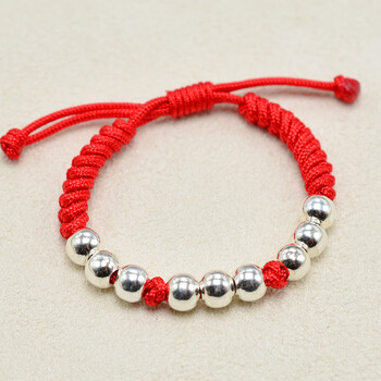 麦思姬儿童婴儿宝宝足银红绳手链男女新生儿手工编织足银珠手绳小孩