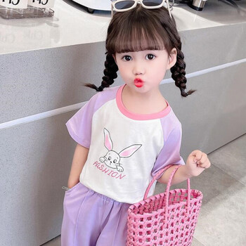 迪凡熊夏季卡通印花短袖小女孩两件套儿童套装可爱洋气女童夏装宝宝