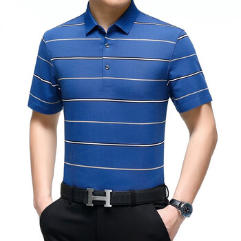 mayor雅戈尔爸爸夏季装中年男士短袖t恤桑蚕丝中老年人宽松翻领官方旗