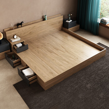 慕篱现代简约地台床主卧床榻榻米床收纳储物矮床落地双人床婚床床