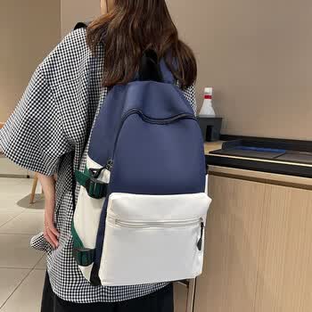 缘牵简约书包女初中生学院风大学生背包男撞色韩版原宿高中学生设计感