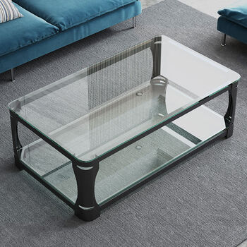 迪涛 茶几小户型家用客厅简约现代办公室长方形仿大理石钢化玻璃茶几