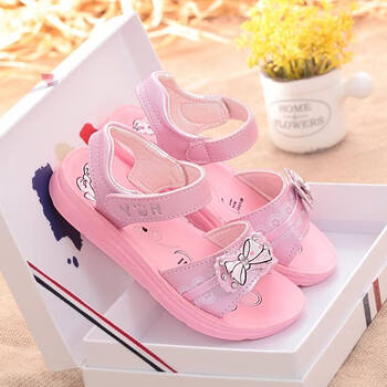 春夏新款一月宝宝中大女童水钻软皮凉鞋女孩软底学生蝴蝶结儿童鞋佐