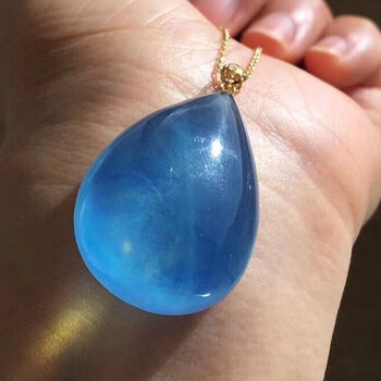 诺源珠宝天然冰种海蓝宝吊坠18k金镶嵌晶体通透精美湛蓝色送女友生日