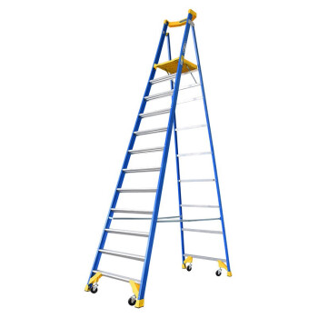 稳耐梯子绝缘人字梯电工作业梯4.6米玻璃钢登高梯十二步平台梯 P170-12CN FG 