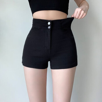 鹿仟柠黑色高腰短裤女2023新款春夏新款显瘦外穿修身打底弹力热裤包臀