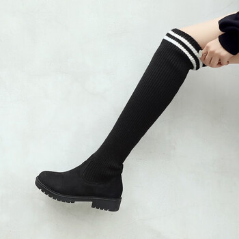 针织弹力靴厚底增高显瘦靴子女袜子鞋苏拉不掉筒瘦瘦长筒高筒加绒女靴