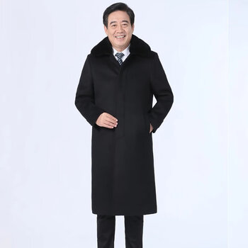 老爷车尼呢子外套中老年人羊毛呢大衣男超长款过膝加绒冬季爸爸装风衣