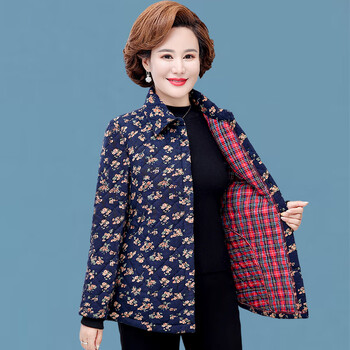 秋冬夹棉衬衫奶奶轻薄款小棉衣棉服中老年女初冬短款碎花棉袄品牌女装