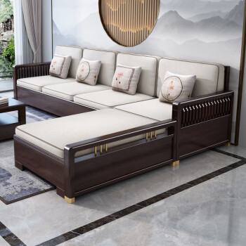 沙发 新中式实木沙发现代简约客厅家具冬夏两用木质贵妃储物沙发 五人