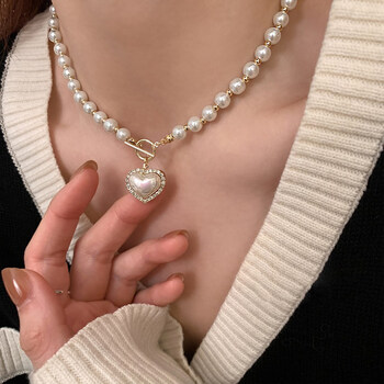 曼菲图施家珍珠爱心项链女年新款潮气质感小众锁骨链520送男女朋友