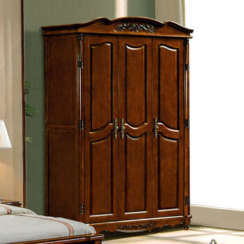 4 5 6门欧式雕花柜子复古对开门衣柜简易组装大 三门 胡桃色(板栗色)