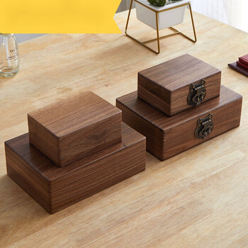 菁影居黑胡桃木盒子带锁收纳盒木质证件盒桌面储物盒子家用全木收纳箱