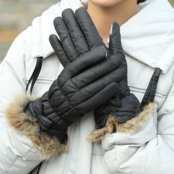 女春加绒加厚防风兔毛口可爱蝴蝶结触摸屏骑行开车保暖手套春天戴的