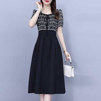 梵侈赫尔轻奢品牌夏季大码女装时尚气质名媛连衣裙假两件套轻奢感微胖