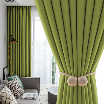遮光窗帘北欧简约卧室客厅轻奢飘窗拼色遮阳布2021年新款现代2020草绿