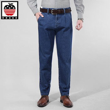 aemape美国苹果牛仔裤男锥形萝卜裤男裤中老年老板裤宽松粗纹纯棉高腰