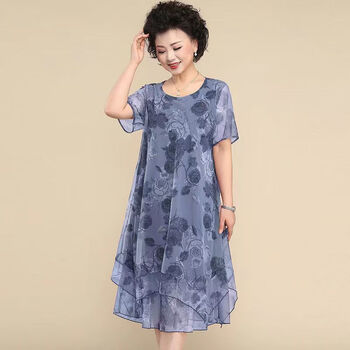 洛紫佳大妈款夏装中老年女装新款气质裙子40岁50岁洋气大码妈妈连衣裙