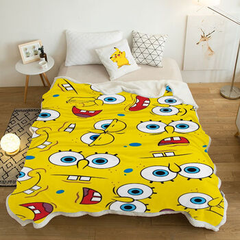 海绵宝宝毛毯海绵宝宝双层水晶绒毛毯卡通日式可爱派大星休闲毯办公室