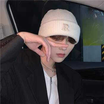 苛鱼冷帽帽子男潮新款帽子白色针织帽男潮嘻哈毛线帽潮牌男生秋冬款