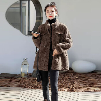 穆夏百合毛呢大衣女2022秋冬季新款女装中长款加厚呢子大衣女士小个子