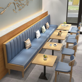 奶茶店咖啡厅桌椅组合 靠墙卡座软包 餐馆饭店新中式西餐厅双人位桌子