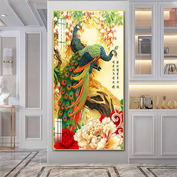 画简约现代孔雀图过道挂画客厅背景墙壁画1款式孔雀图60x120晶瓷平面