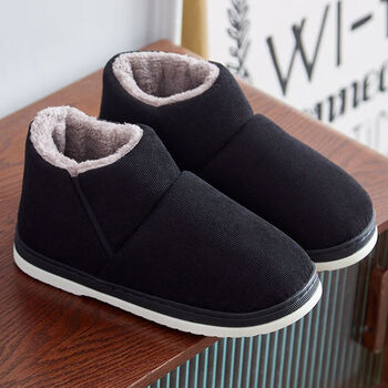 绒保暖厚底柔软松紧棉鞋平底防滑鞋软底防滑老人黑色4647适合4445码脚