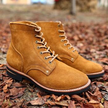 翻毛牛皮尖头大逃亡靴真皮战术靴复古休闲高帮皮鞋工装靴马丁靴男品质