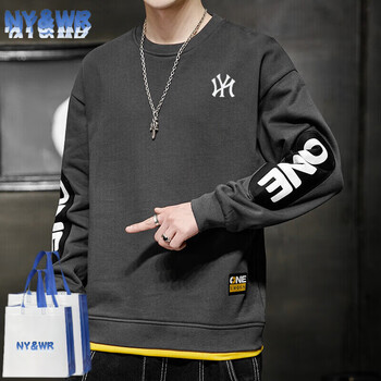 nywr官方品牌卫衣男秋季圆领套头潮流宽松百搭上衣男装休闲mlb深灰色m