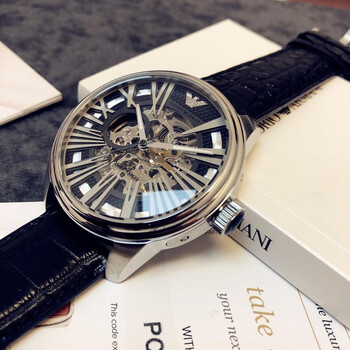 armani 阿 玛尼手表男士机械表时尚皮带休闲男表ar60008 大气黑 ar