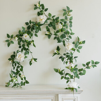 仿真藤条塑料玫瑰花藤装饰假花婚庆空调管道缠绕遮挡藤蔓吊顶壁挂17米