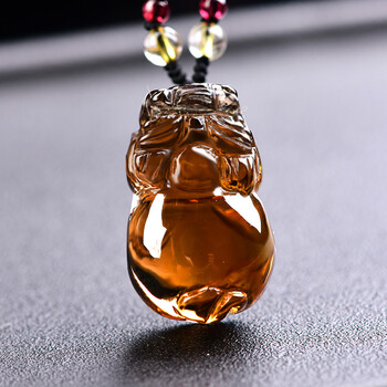 慈灵阁老矿天然黄水晶貔貅吊坠饰品招财貔貅男士项链挂件礼物男女深黄