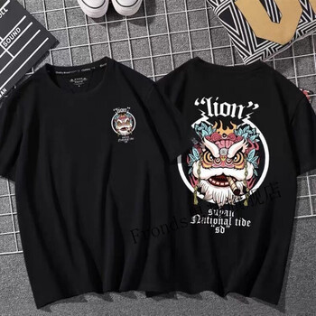 短袖t恤男潮牌夏季狮子头ins衣服男士新款半袖黑色圆狮头kxs7585斤