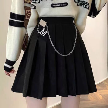 tuantifu裙子新款2022年半身裙女百褶裙学生高腰防走光显瘦短裙黑色w