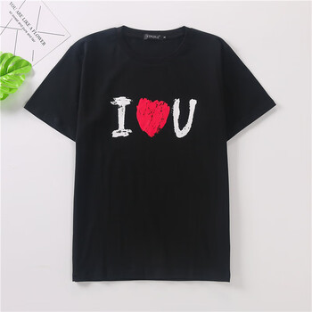 杨颖baby同款爱心涂鸦短袖t恤夏男女iloveyou情侣装上衣服黑色s