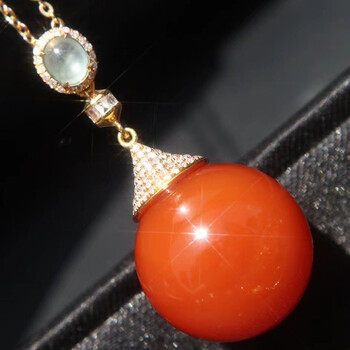 慈心缘 保山南红圆珠吊坠 18k金镶嵌南红玛瑙挂件项链珠宝首饰送生日